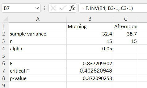 Two Sample F-Test step 3