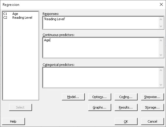 Confidence Intervals for Slope and y-intercept Minitab Step 3