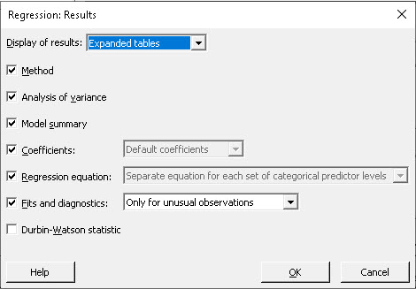 Confidence Intervals for Slope and y-intercept Minitab Step 4