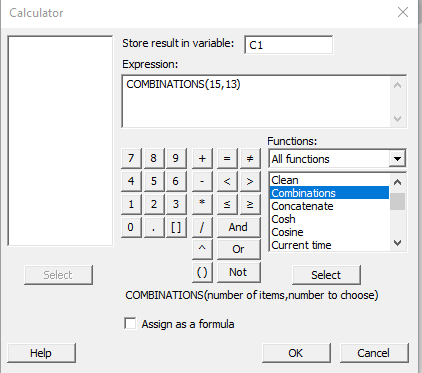 Minitab combination example