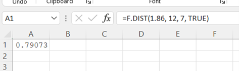 Excel F-Distribution Probabiltiy step 3