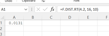 Excel F-Distribution Probabiltiy step 3