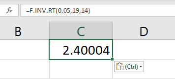 Excel Critical Value step 3