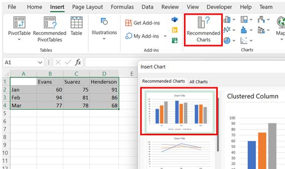 Excel Side-by-Side Bar Charts step 2