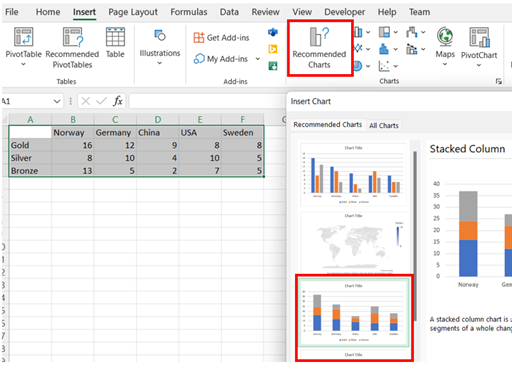 Excel Stacked Bar Charts step 2
