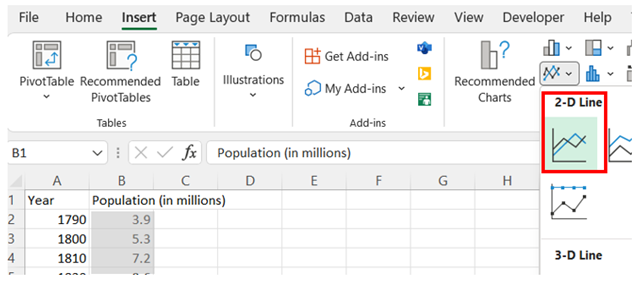 Excel Line Graph step 2