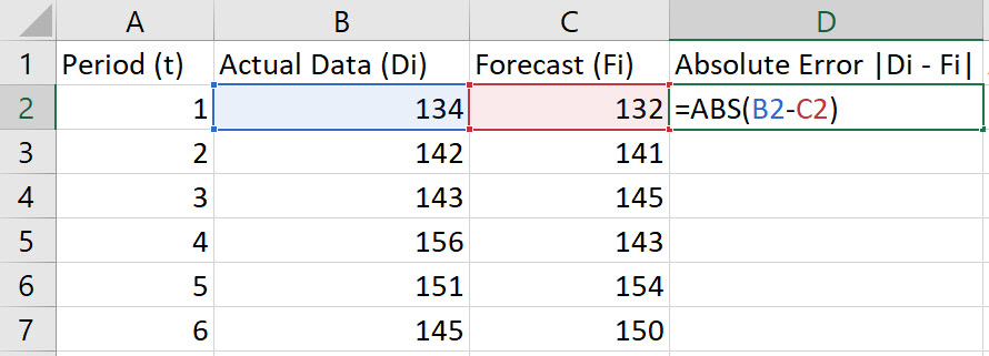 Excel MAPE step 2