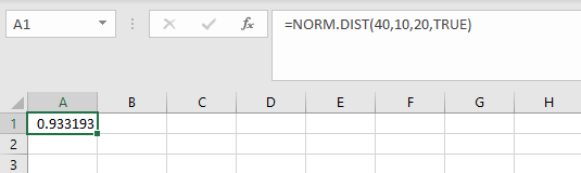 Excel Normal Probability (cdf) Non-Standard Normal step 3