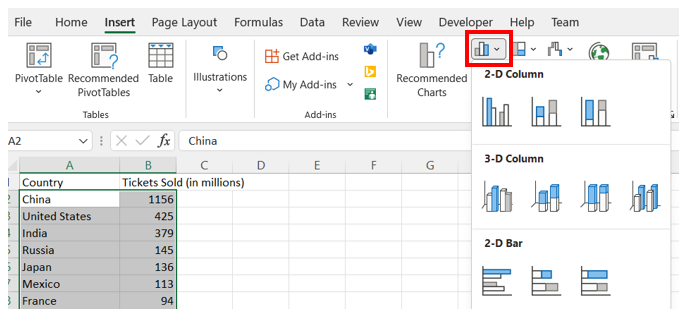 Excel Pareto Chart step 3