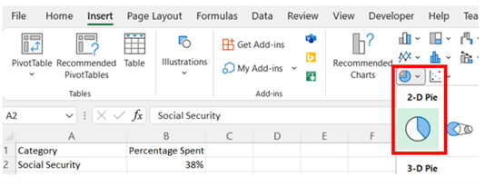 Excel Pie Chart step 2