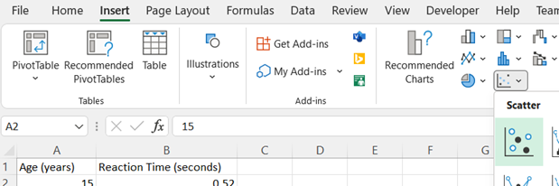 Excel Scatterplot step 2