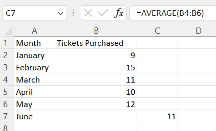 Excel Simple Moving Average step 2