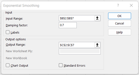 Excel Simple Exponential Smoothing Method 2 step 4a