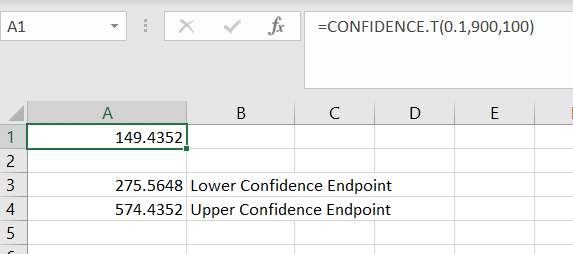 Excel t-Interval step 2