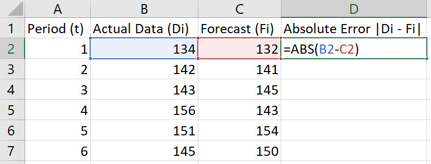 Excel MSE step 2