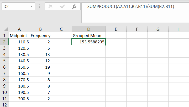 Excel Grouped Mean step 3