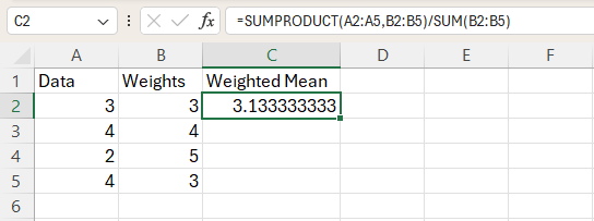 Excel Weighted Mean step 3