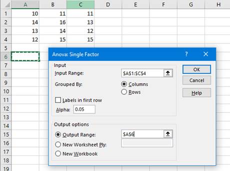 Excel Anova One Way step 3a