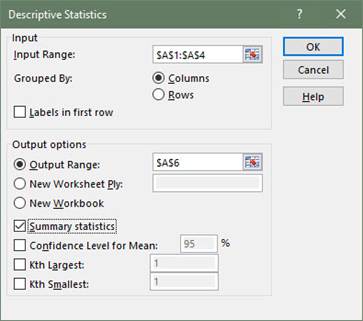 Excel Descriptive Statistics One Variable step 7