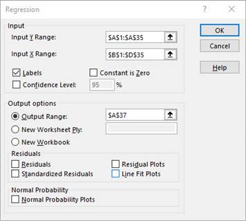 Excel Multiple Regression step 4a