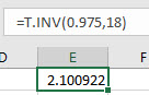 Excel t-Distribution step 1