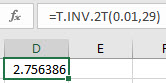 Excel t-Distribution two tailed area step 1