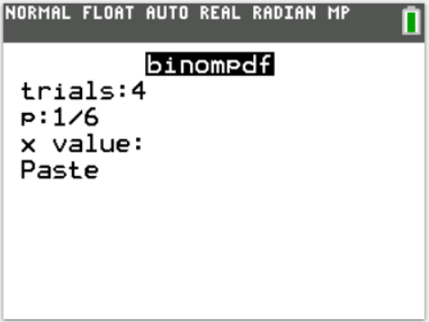 TI-Calculator Binomial Probability Distribution step 3