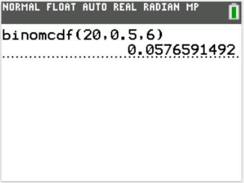 TI-Calculator Binomial Probability (cdf) step 4