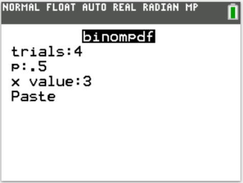 TI-Calculator Binomial Probability (pdf) step 3