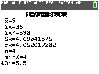 TI-Calculator Descriptive Statistics One Variable step 9a
