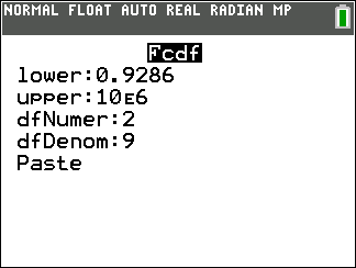 TI-Calculator F-Probability (cdf) step 4