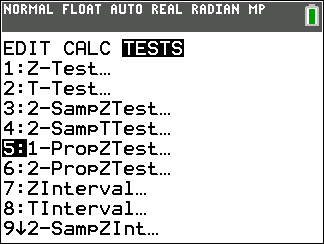 TI-Calculator One Proportion z-Test step 3