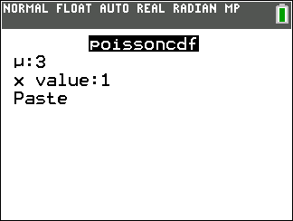 TI-Calculator Poisson Probability (cdf) step 3