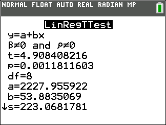 TI-Calculator Simple Linear Regression step 11a
