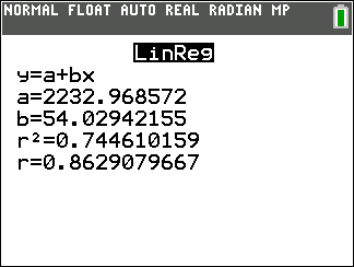 TI-Calculator Simple Linear Regression step 8