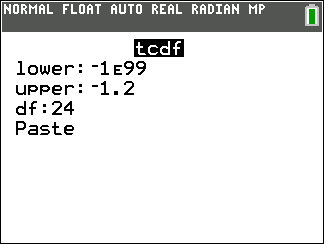 TI-Calculator t-Probability (cdf) step 4