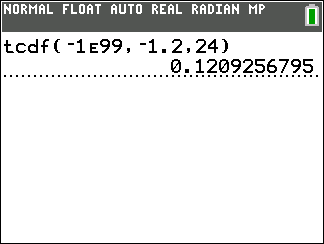 TI-Calculator t-Probability (cdf) step 5