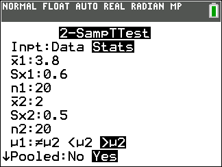 TI-Calculator t-Test step 6